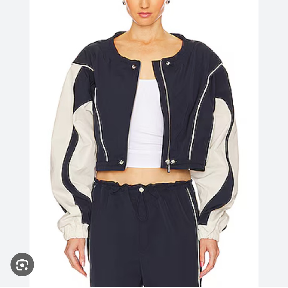 GRLFRND Navy and Cream Bomber Jacket